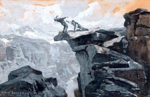 Claus Bergen (1885 – 1964), Barud el Amasat griff in die Luft und stürzte hinab, 1907, Gouache und Deckweiß auf Karton, Privatsammlung, Schweiz.