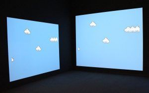 Cory Arcangel, Super Mario Clouds v2k3, 2003 (Privatsammlung Salzburg, Courtesy Galerie Thaddeus Ropac, Paris + Salzburg), Installationsansicht „Wolken“ im Leopold Museum, Foto: Alexandra Matzner.