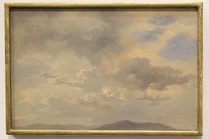 Adalbert Stifter, Wolkenstudie, um 1840 (Belvedere, Wien), Installationsansicht „Wolken“ im Leopold Museum, Foto: Alexandra Matzner.