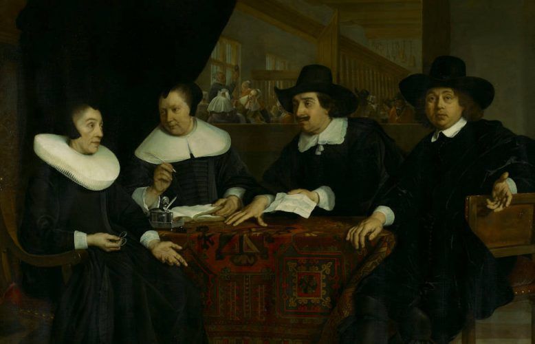Bartholomeus van der Helst, Zwei Regentinnen und zwei Regenten des Spinhuis, Detail, 1650, Öl auf Leinwand, 219 x 305 cm (Amsterdam Museum, Amsterdam)
