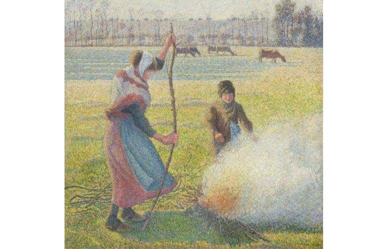 Camille Pissarro, Raureif, eine junge Bäuerin macht Feuer, 1888 (Sammlung Hasso Platter)