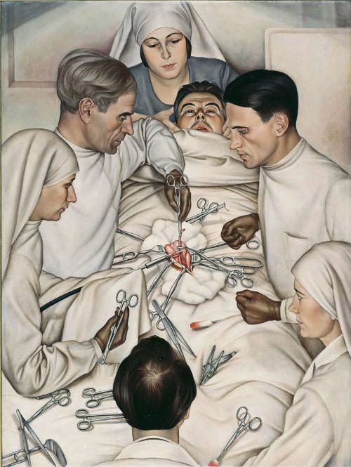 Christian Schad, Operation, 1929, Öl auf Leinwand (Städtische Galerie im Lenbachhaus und Kunstbau, München, Christian Schad Stiftung Aschaffenburg)