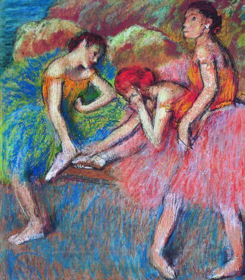 Edgar Degas, Danseuses (Danseuses au repos) [Tänzerinnen], um 1898, Pastell auf fünf Blatt Papier, 83 x 72 cm (Lausanne, Fondation de l'Hermitage, legs de Lucie Schmidheiny, 1998, Foto Giorgio Skory, Romanel-sur-Lausanne)