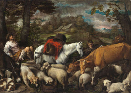 Jacopo Bassano, Pastorale Szene, um 1568, Öl auf Leinwand, 99,5 x 137,5 cm (Szépmüvészeti Múzeum, Budapest)
