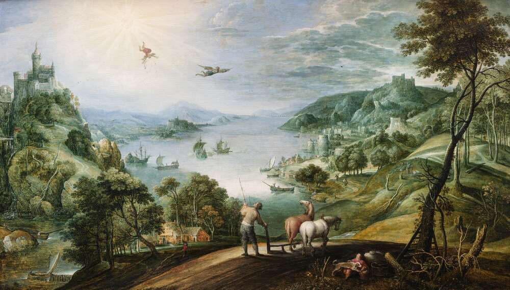 Marten Rijckaert, Landschaft mit dem Sturz des Ikarus, um 1620–1630, Öl auf Eichenholz (Privatsammlung, WRM Dep. 840)