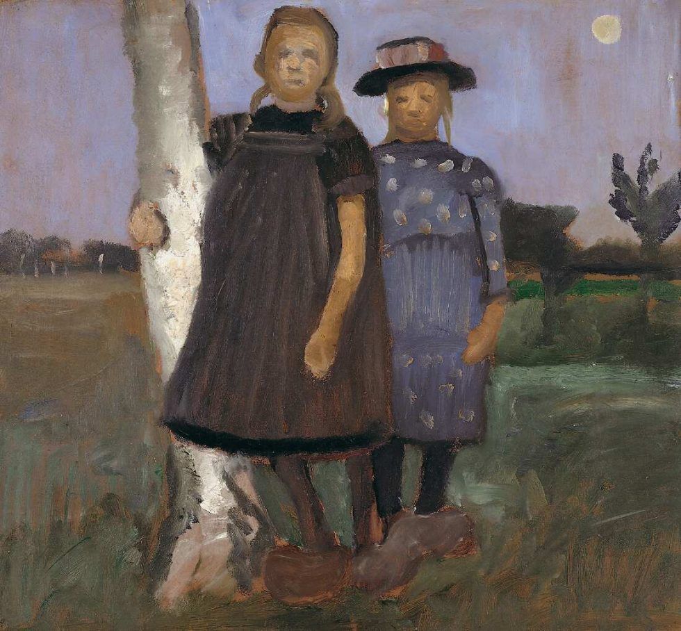 Paula Modersohn-Becker, Zwei Mädchen an einem Birkenstamm stehend, um 1902 (Museen Böttcherstraße, Paula Modersohn-Becker Museum, Bremen, Dauerleihgabe aus Privatbesitz)