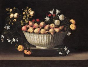 Juan de Zurbarán, Blumen und Früchte in einer chinesischen Schüssel, um 1645, Öl auf Leinwand, 82,6 x 108,6 cm (Chicago (IL), The Art Institute of Chicago, Wirt D. Walker Fund).